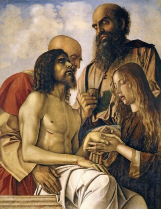 Giovanni Bellini, Compianto sul Cristo morto con i Santi Giuseppe d’Arimatea, Nicodemo e Maria Maddalena, 1472-74. Città del Vaticano, Musei Vaticani
