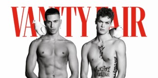 La copertina di Vanity Fair Italia con Mahmood e Blanco in tenuta adamitica