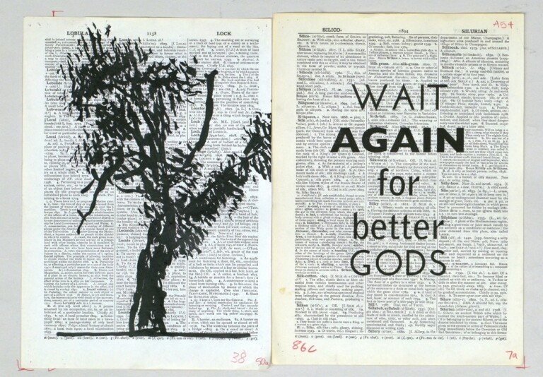 William Kentridge, Drawings for Sibyl (Lock, Wait Again for Better Gods), 2019, indian ink, red pencil and digital text on found pages, 27x38 cm. Courtesy Galleria Lia Rumma, Milano-Napoli