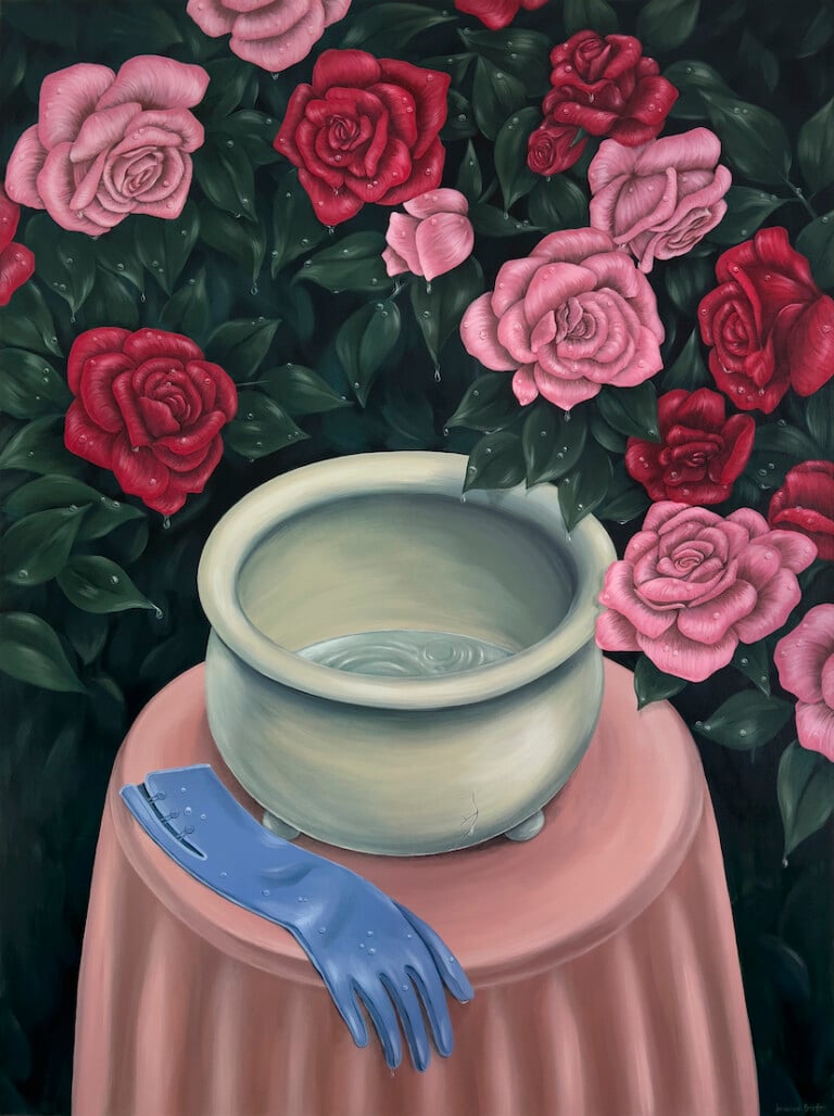 Jeanine Brito, Summer roses after rain, 2022, acrilico su tela, 121,9 x 91,4 x 4 cm. Courtesy l’artista
