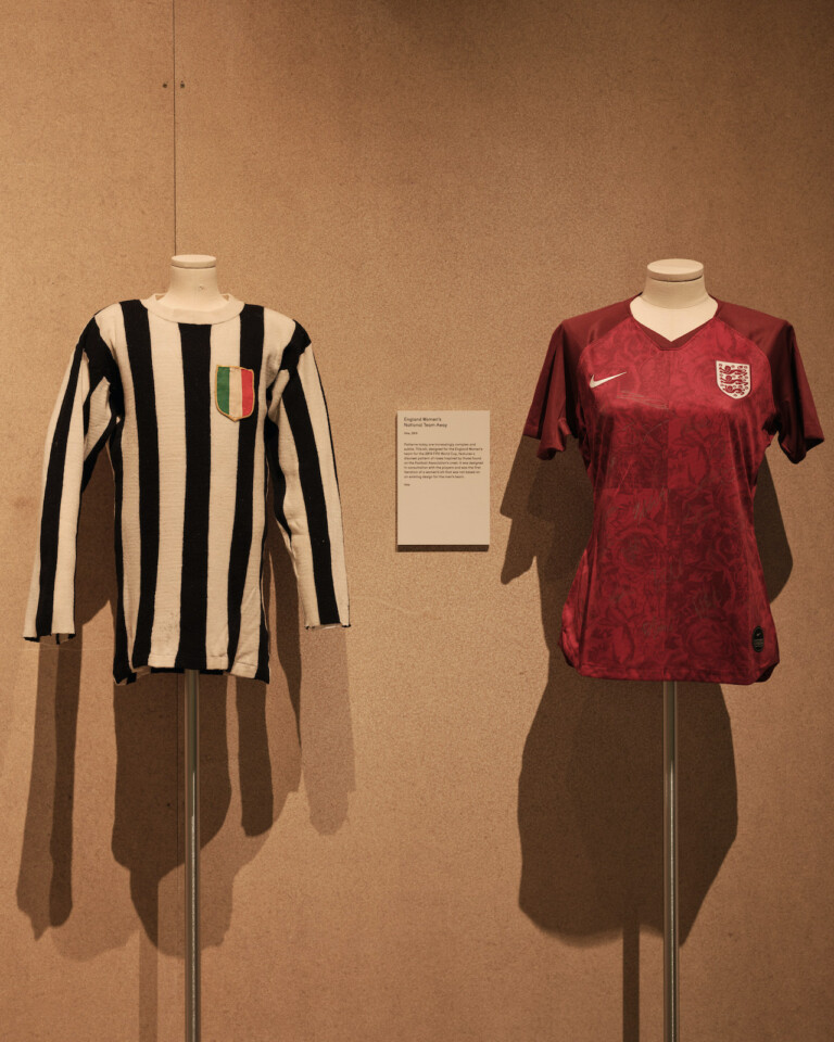 Left; Giacomo Maris' Juventus shirt. Right; England Women's National Team Away shirt