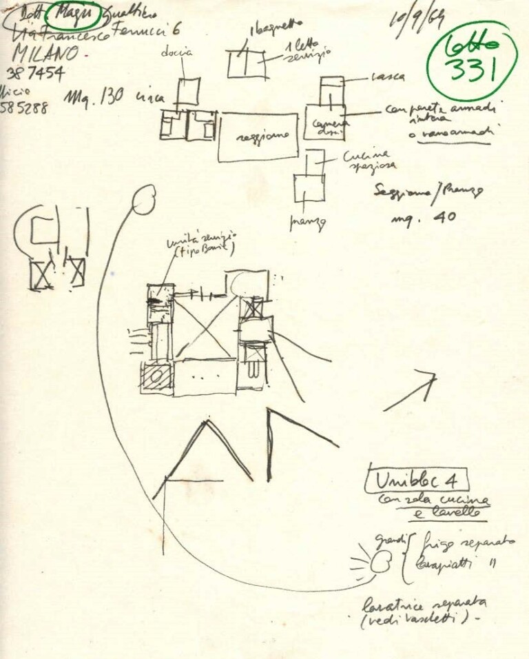 Alberto Ponis, Schizzi iniziali per casa Magri. Photo credits Archivio Privato Alberto Ponis