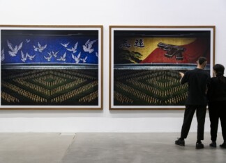 Andreas Gursky, Pyongyang II, 2007. Installation view at Fondazione Sandretto Re Rebudengo, Torino 2022. Photo Sebastiano Pellion di Persano