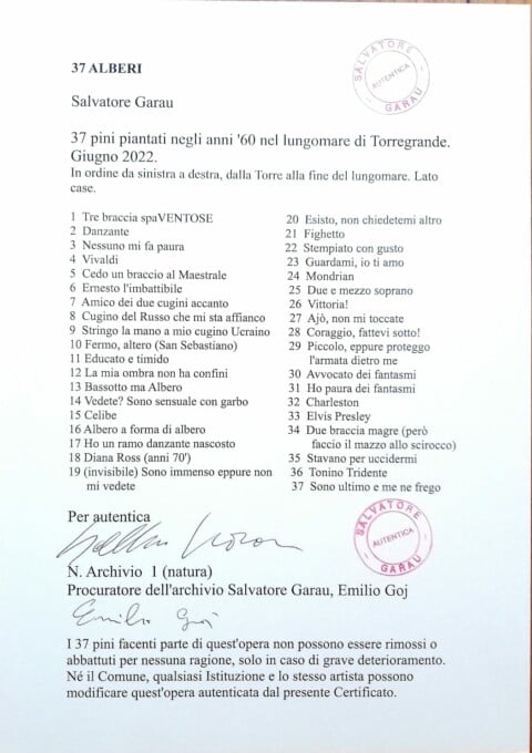 Certificazione di autenticità Alberi Torregrande