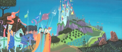 Concept Art from Sleeping Beauty (Walt Disney Productions), 1958, Eyvind Earle. Gouache on board. Hilbert Collection. © Disney Enterprises, Inc. Image Chapman University, The Hilbert Collection