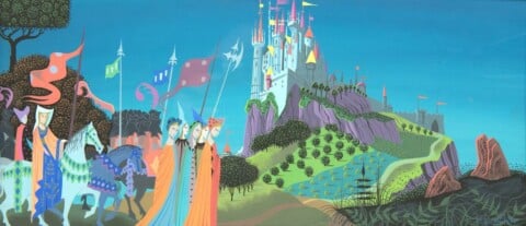 Concept Art from Sleeping Beauty (Walt Disney Productions), 1958, Eyvind Earle. Gouache on board. Hilbert Collection. © Disney Enterprises, Inc. Image Chapman University, The Hilbert Collection
