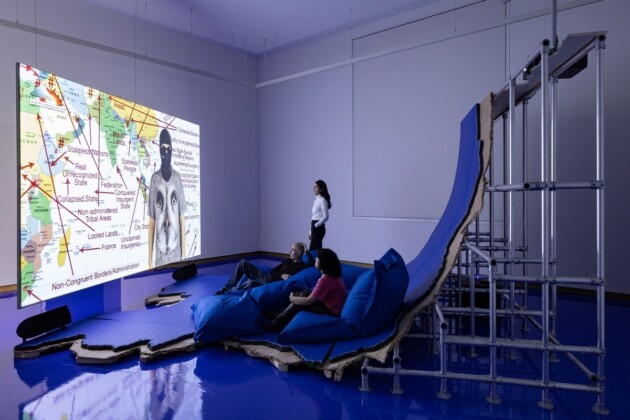 Hito Steyerl, Liquidity Inc., 2014. Installation view at Stedelijk Museum, Amsterdam 2022. Courtesy the artist, Andrew Kreps Gallery, New York and Esther Schipper, Berlin. Photo Peter Tijhuis © Hito Steyerl