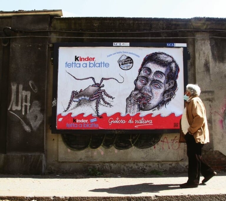 Illustre Feccia, Kinder fetta a blatte, in collaborazione con Aka Newton Subvertising, Torino, 2021. Photo credits Illustre Feccia