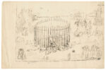 Aldo Carpi, A Brera ore 9 10.30, bozzetto per dipinto, 1939, disegno ad inchiostro su carta, 22x33 cm