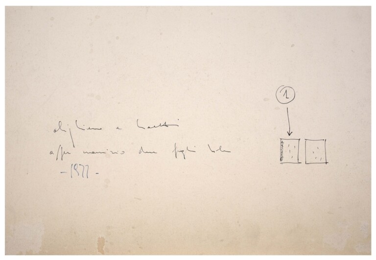 Alighiero Boetti, Maurizio Fagiolo, 1977, penna biro blu su carta, due elementi, 100 x 70 cm ciascuno, verso. Collezione Maurizio Fagiolo dell’Arco, Roma