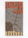 Aviva Silverman, Earthbound, 2022, upholstery fabric, miniature train tracks, 232 x 122 cm