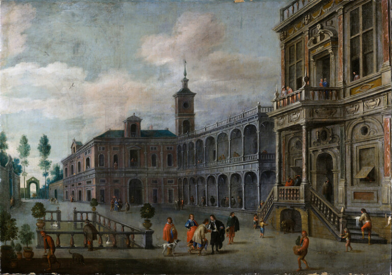 Jans Wildens e Cornelis De Wael, Veduta di palazzi con figure, Collezione Privata