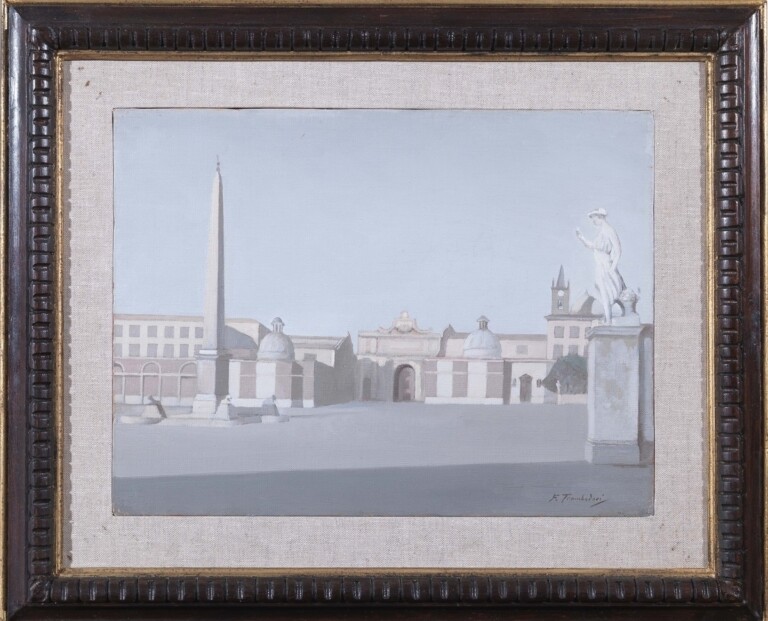 Francesco Trombadori, Piazza del Popolo, 1959, olio su tela, 30 x 40 cm. Collezione Maurizio Fagiolo dell’Arco, Roma