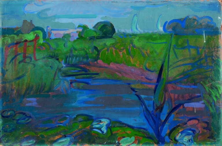 Gino Rossi, Paesaggio di Burano, 1913-14, olio su cartone, 33x49,4 cm. Collezione Fondazione Cariverona. Archivio Fotografico Fondazione Cariverona, photo Saccomani