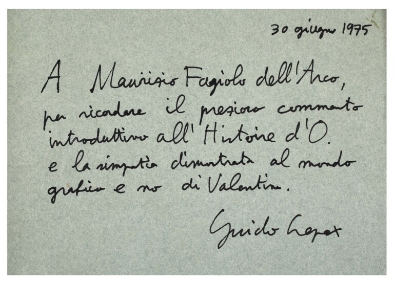 Guido Crepax, Tavola per “Valentina”, 1975, china su carta, 500 x 360 mm, particolare della dedica. Collezione Maurizio Fagiolo dell’Arco, Roma