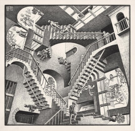 Maurits Cornelis Escher, Relatività, 1953, litografia, 27,7 x 29,2 cm