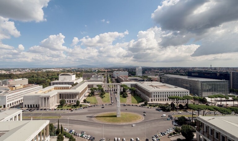 Panoramica dall’alto di Piazza Guglielmo Marconi (EUR, Roma). Courtesy Museo delle Civiltà, Roma. Foto © Andrea Ricci