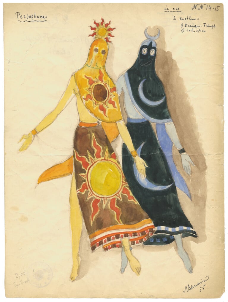 Nicola Benois, Studi dei costumi per la “Perséphone” di Stravinskij del 1965, Le ore del giorno e della notte, 1955, acquarello e matita su carta, 25x35,5 cm