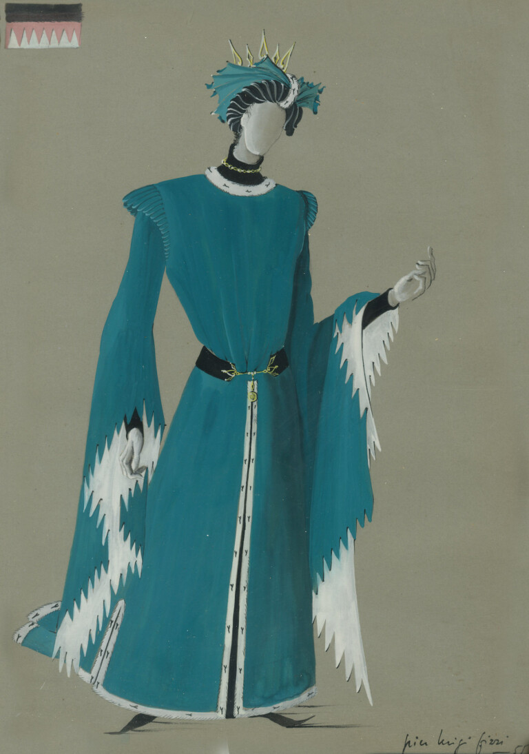 Pier Luigi Pizzi, Costumi di scena per _Re Lear_, 1955, tempera su carta, 37x27 cm