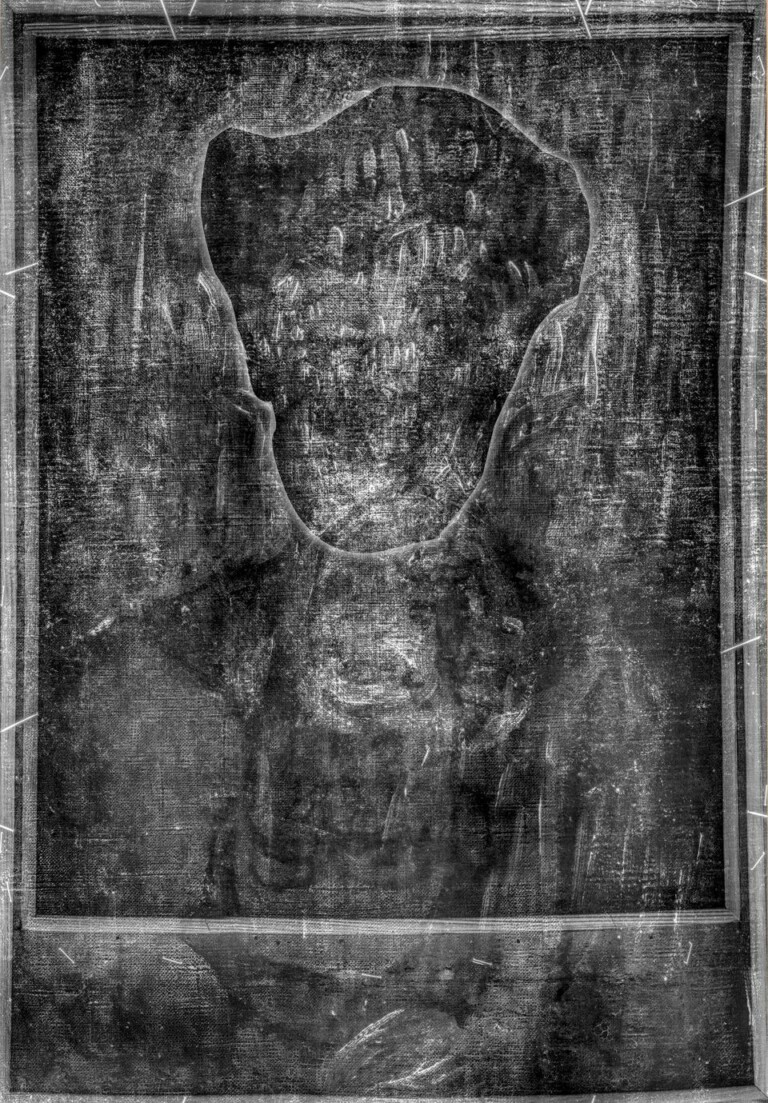 Una delle tre sagome sotto Nudo con Cappello ai raggi X, courtesy Hecht Museum