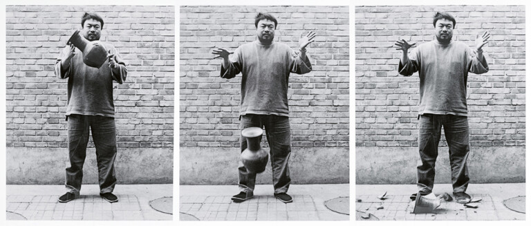 Ai Weiwei, Dropping a Han Dynasty Urn, 1995, Black & white photographs (triptych), Private Collection, Photo_ Courtesy Ai Weiwei Studio © 2022 Ai Weiwei