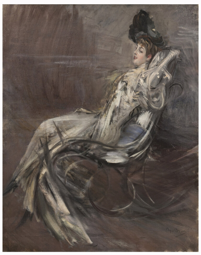 Giovanni Boldini, Ritratto di Mademamoiselle Marie Louise Herrouett, 1907 ca., 67 x 60 cm. Milano, Collezione privata