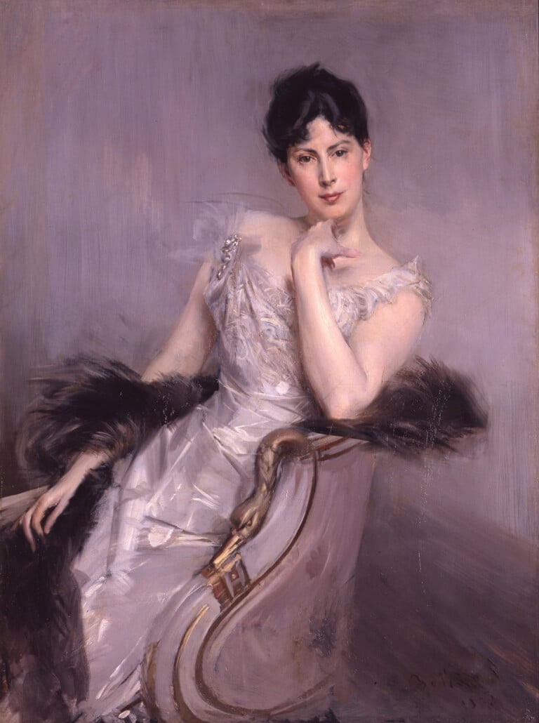 Giovanni Boldini, Signora in bianco, 1902, olio su tela, 130 x 97 cm. Firenze, Galleria degli Uffizi, Galleria d'Arte Moderna di Palazzo Pitti – comodato Gagliardini