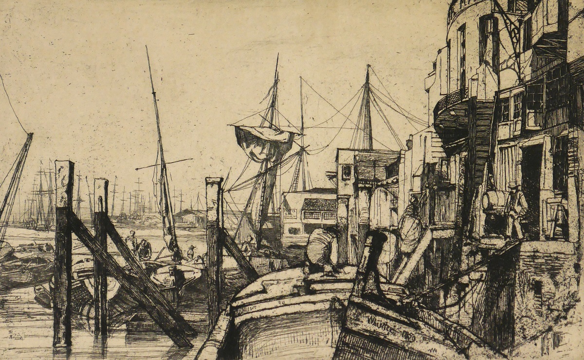 James Abbot McNeil Whistler, Limehouse, 1859. Ets, Museum Het Rembrandthuis, Amsterdam