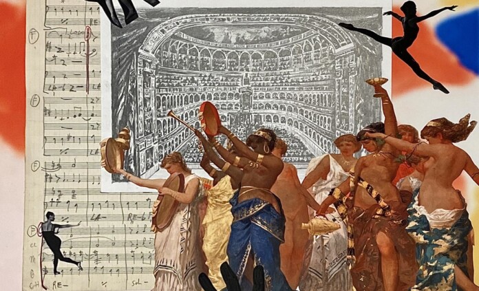 Marinella Senatore, Teatro dell’Opera di Roma, 2022-2023 (dettaglio), 2022, collage, tecnica mista su carta cotone, 70 x 50 cm. Courtesy l'Artista, Mazzoleni, London - Torino e il Teatro dell'Opera di Roma