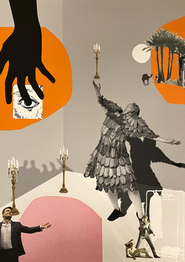 Marinella Senatore, Giulio Cesare in Egitto, 2022, collage, tecnica mista su carta cotone, 70 x 50 cm. Courtesy l'Artista, Mazzoleni, London - Torino e il Teatro dell'Opera di Roma