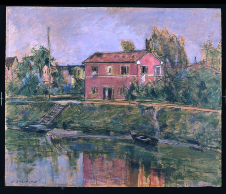 Nino Springolo, Casetta rossa, 1928, olio su tavola, cm 52x63. Ca' Pesaro, Venezia