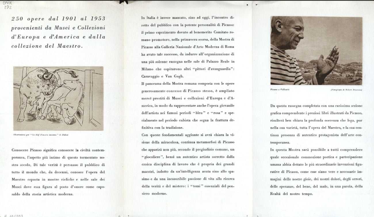 Opuscolo Mostra Milano 1953 Picasso 3 Biblioteca y Centro de Documentación, Museo Nacional Centro de Arte Reina Sofía