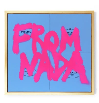 Pietro Terzini, From Nada To Prada, 2020 vernice spray su cartone (packaging Prada)