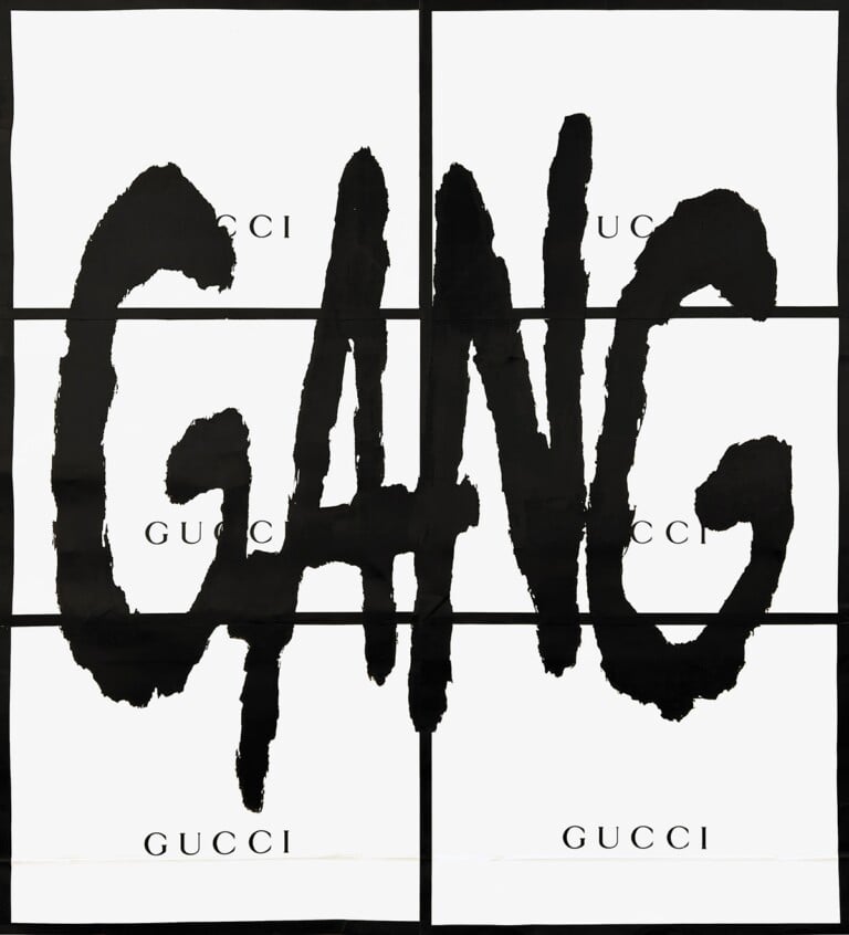 Pietro Terzini, Gang cream & black, 2021, acrilico su carta (Gucci shopper)