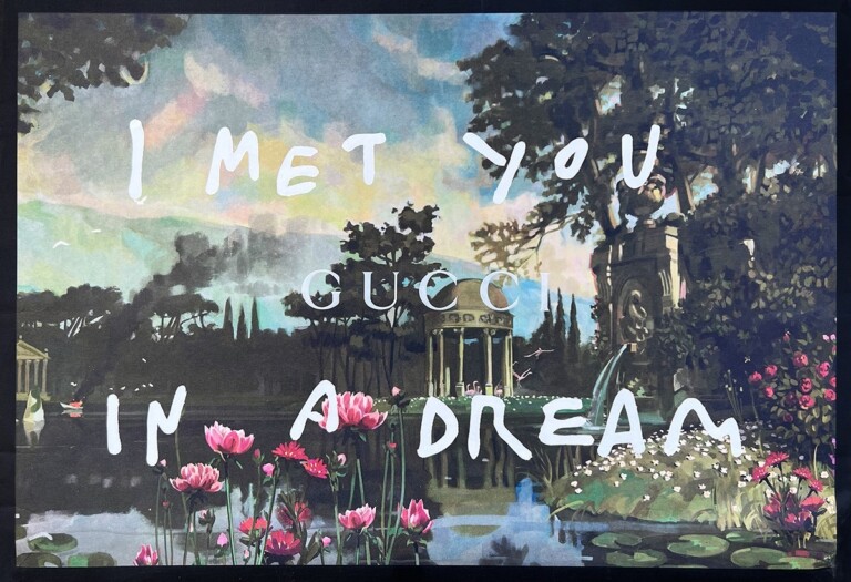 Pietro Terzini, I Met You In A Dream, 2021, acrilico su carta (Gucci Shopper)