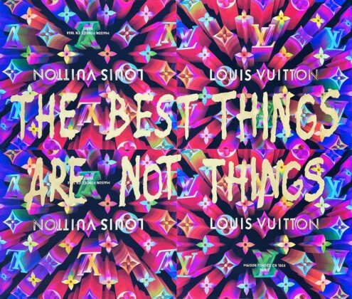 Pietro Terzini, The Best Things Are Not Things, 2021, acrilico su carta (Louis Vuitton shopper)