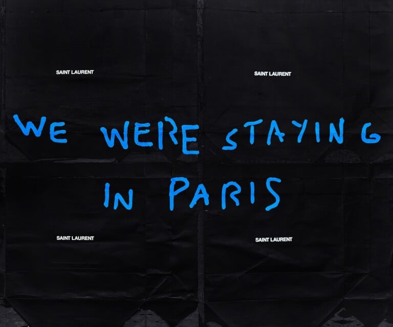 Pietro Terzini, We Were Staying In Paris, 2021, acrilico su carta (Saint Laurent shopper)