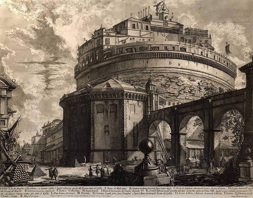Giovan Battista Piranesi, Veduta del Mausoleo di Elio Adriano, Roma, 1748-1778. Biblioteca Nazionale Braidense