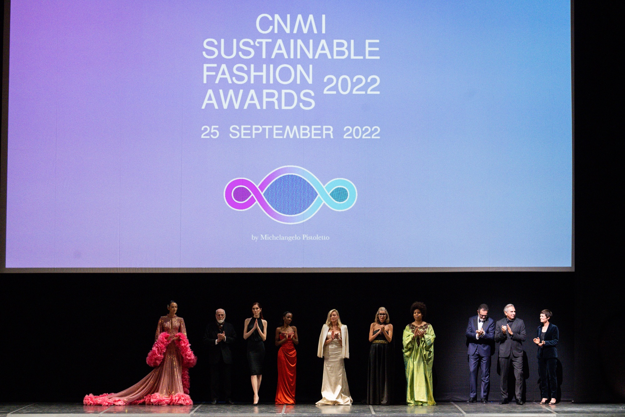 CNMI SUSTAINABLE AWARDS Michelangelo Pistoletto;Teddy Quinlivan;Samantha Pattinson;Federica Marchionni;Kerry Kennedy;Teneshia Carr;Simone Cipriani;Carlo Capasa;Ellen MacArthur