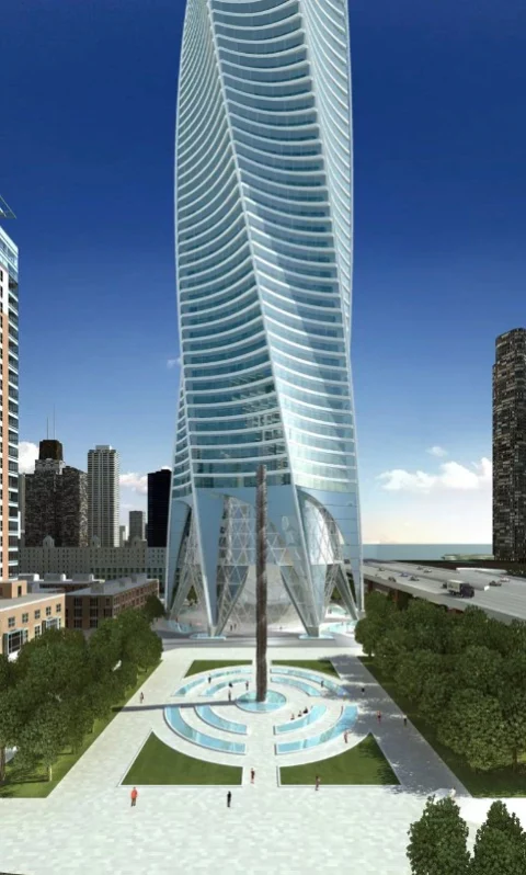 Chicago Spire render. Courtesy Shelbourne Development:Santiago Calatrava