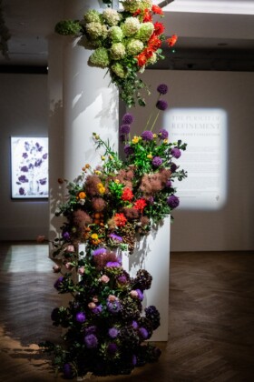 Floral installation by Sage flowers as part of the Grasset Collection exhibition at Sotheby's London