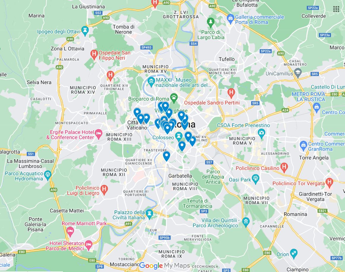 L'Egitto a Roma, mappa dei punti di interesse