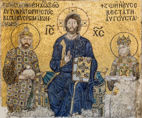 Mosaico dell’imperatore Costantino IX e della Basilissa Zoe. Santa Sofia, Istanbul (foto Wikipedia)