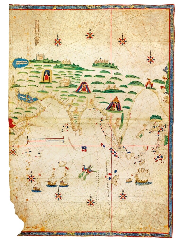 Nuno Garcìa de Toreno, Carta nautica delle Indie e delle Molucche, 1522, miniatura su pergamena. Torino, Musei Reali, Biblioteca Reale, su concessione del Ministero della Cultura, Musei Reali, Torino