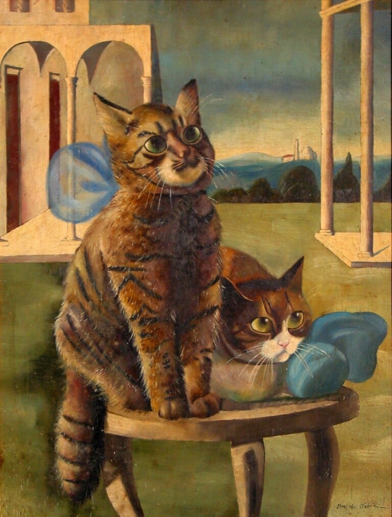 Nori De’ Nobili, Gatti con fiocchi azzurri, s.d., olio su tavola, 64x50 cm. Photo Alfonso Napolitano – Archivio Museo Nori De’ Nobili