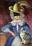 Nori De’ Nobili, Nori in costume con bauta e gatto, 1945, olio su cartone, 100x71 cm. Photo Alfonso Napolitano – Archivio Museo Nori De’ Nobili