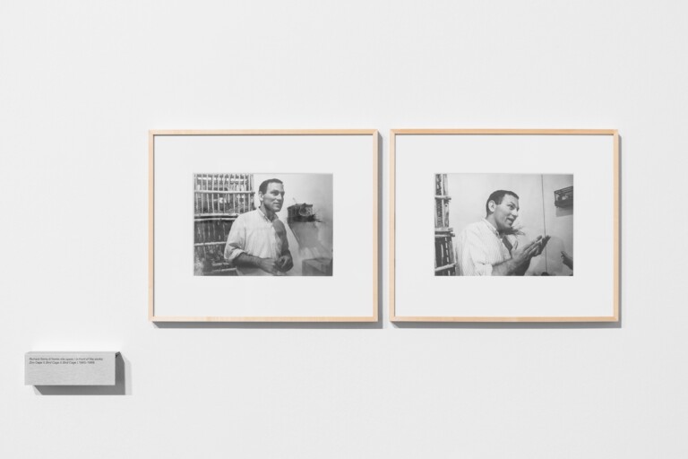 Richard Serra di fronte alle opere, zoo Cage II, bird Cage II, 1966. Stampe fotografiche in bianco e nero. Ph. Aldo Durazzi, Agenzia DUfoto. Courtesy Giuseppe Garrera Collection