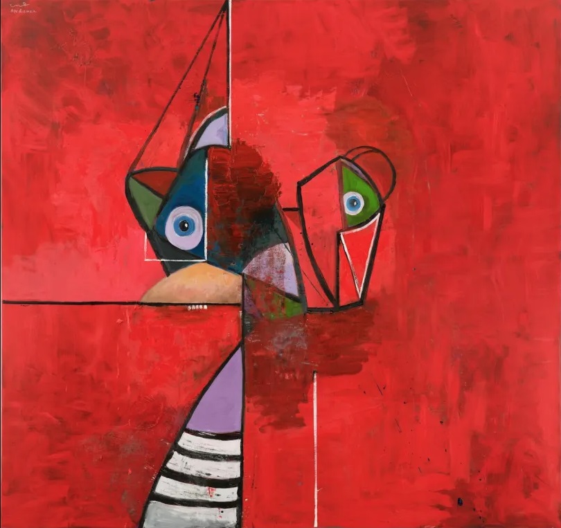 George Condo, Red Painting Composition, 2022. Ph. Thomas Barratt/©George Condo. Courtesy Hauser & Wirth
