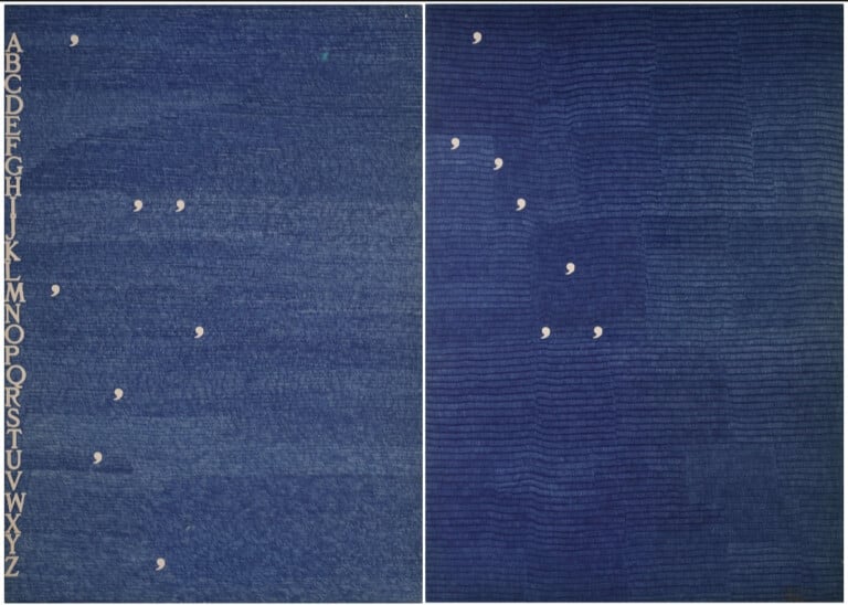 Alighiero Boetti, Maurizio Fagiolo, 1977, penna biro blu su carta, 100 x 140 cm. Galleria Russo, Roma