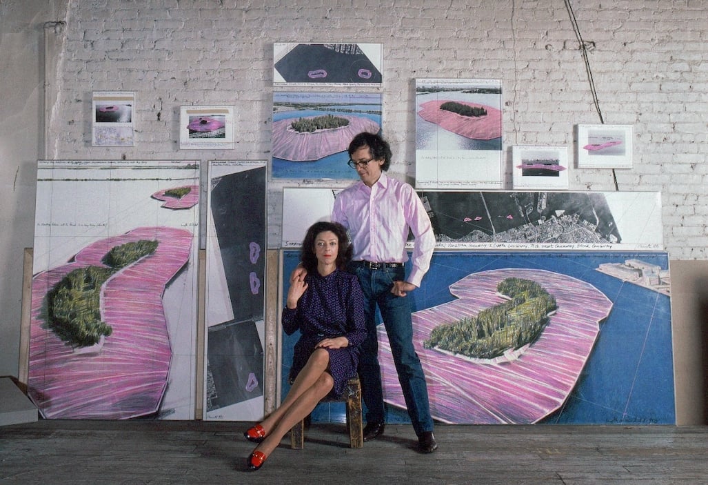 Christo and Jeanne Claude in his studio with preparatory works for Surrounded Islands NY 1981 Ph Bob Kiss© C